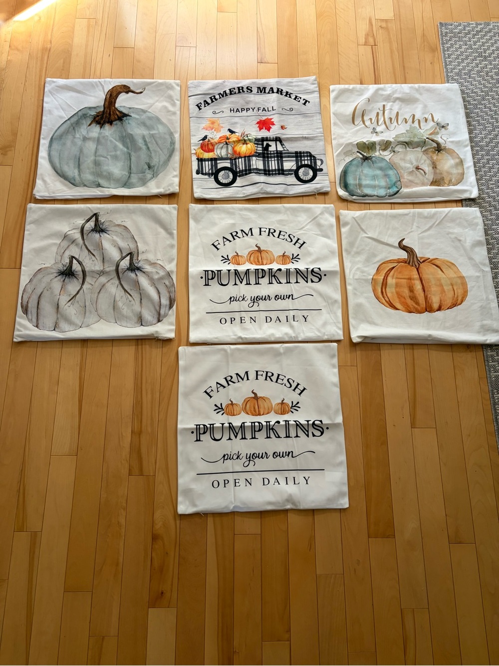 Set of 7 Autumn Pumpkin Decorative Throw Pillow Covers - Farm Fresh Design 18x18